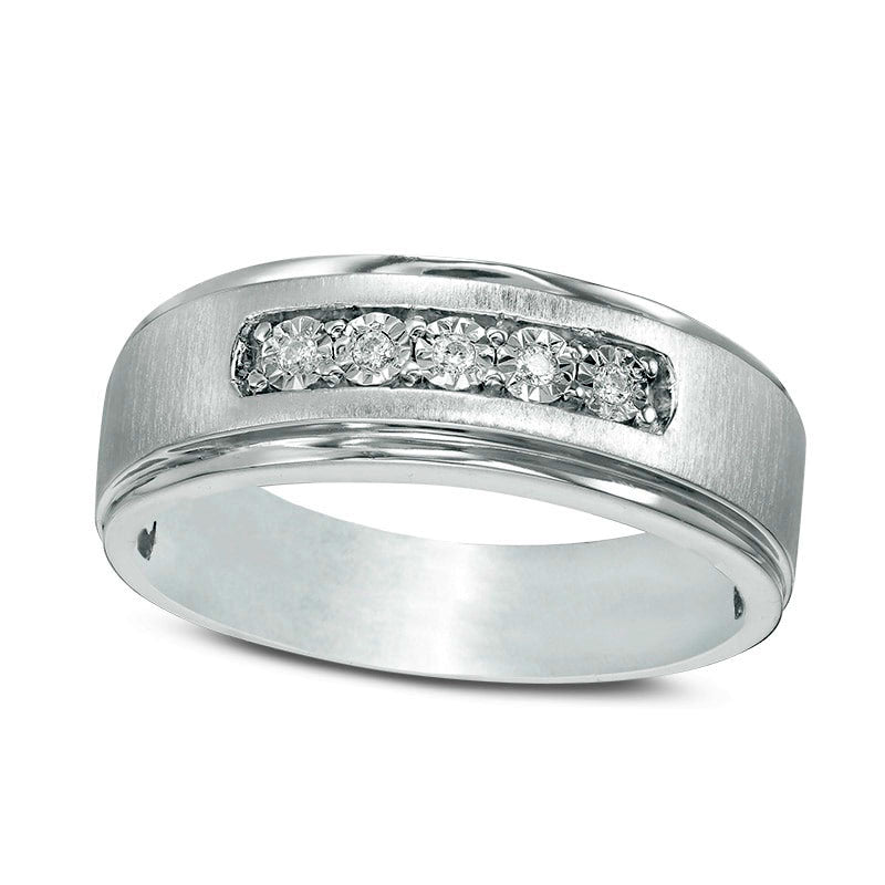 Image of ID 1 Previously Owned - Men's 005 CT TW Natural Diamond Five Stone Satin Wedding Band in Solid 10K White Gold