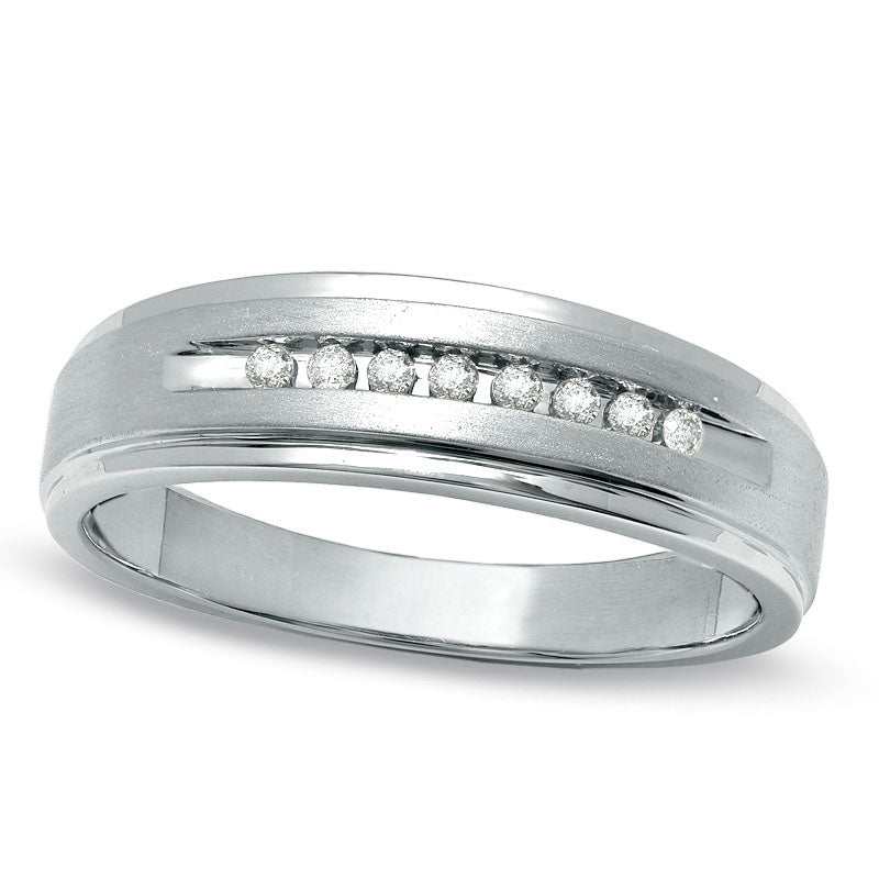 Image of ID 1 Previously Owned - Men's 010 CT TW Natural Diamond Wedding Band in Solid 10K White Gold