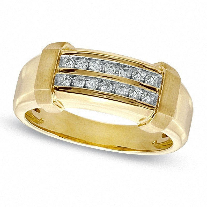 Image of ID 1 Previously Owned - Men's 020 CT TW Natural Diamond Double Row Wedding Band in Solid 10K Yellow Gold