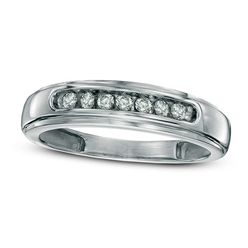 Image of ID 1 Previously Owned - Men's 025 CT TW Natural Diamond Comfort Fit Anniversary Band in Solid 10K White Gold