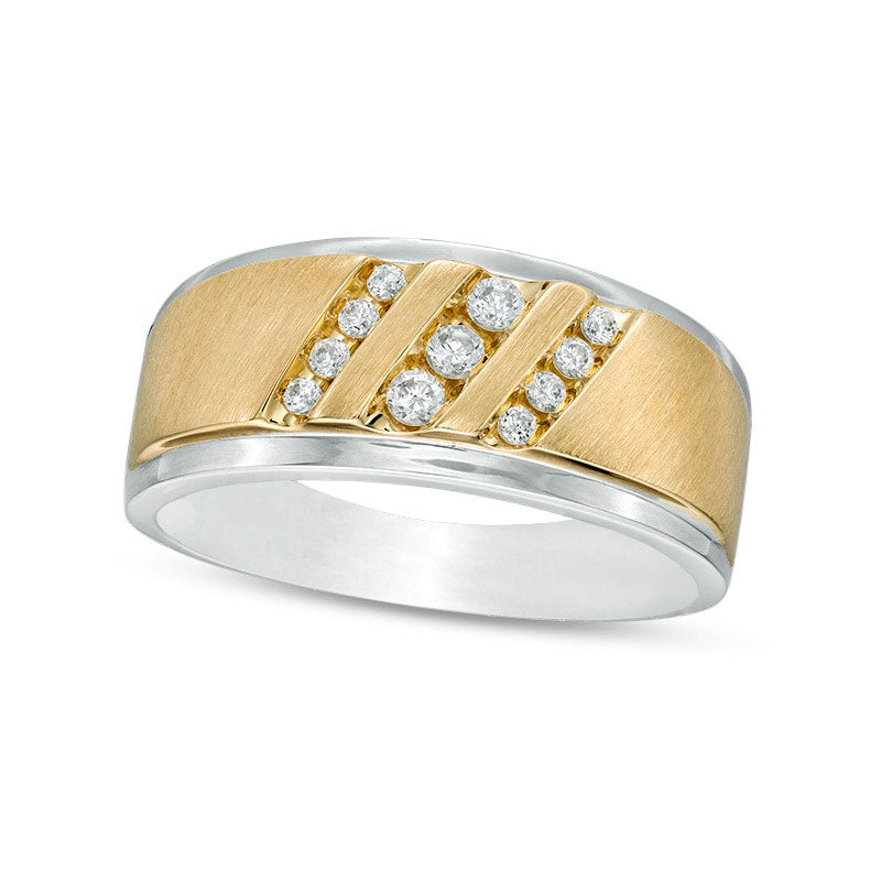 Image of ID 1 Previously Owned - Men's 025 CT TW Natural Diamond Triple Slant Band in Solid 10K Two-Tone Gold
