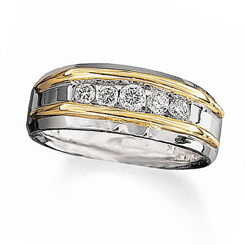 Image of ID 1 Previously Owned - Men's 050 CT TW Natural Diamond Five Stone Band in Solid 10K Two-Tone Gold
