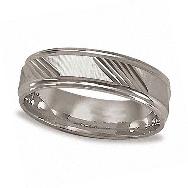 Image of ID 1 Previously Owned - Men's 60mm Diagonal Lines Wedding Band in Solid 10K White Gold