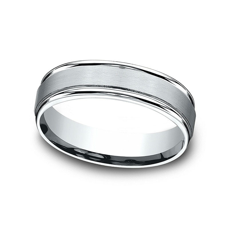 Image of ID 1 Previously Owned - Men's 60mm Satin Finish Stepped Edge Comfort-Fit Wedding Band in Solid 10K White Gold