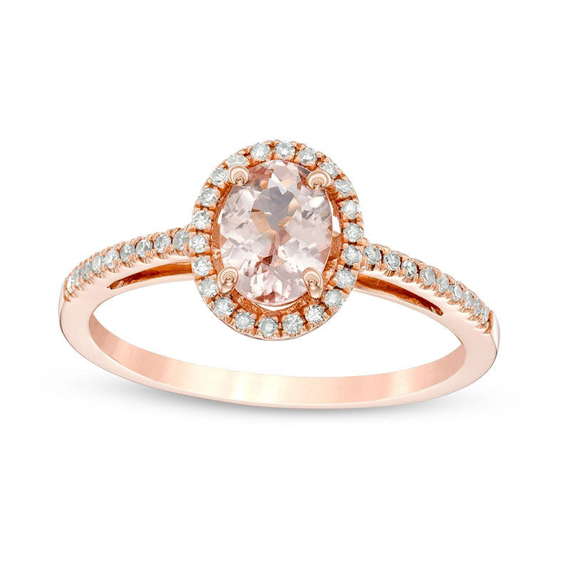 Image of ID 1 Previously Owned - Oval Morganite and 017 CT TW Natural Diamond Frame Ring in Solid 14K Rose Gold