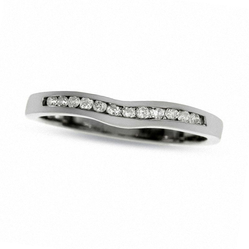 Image of ID 1 Previously Owned - Solid 14K White Gold Contour Band with Natural Diamond Accents