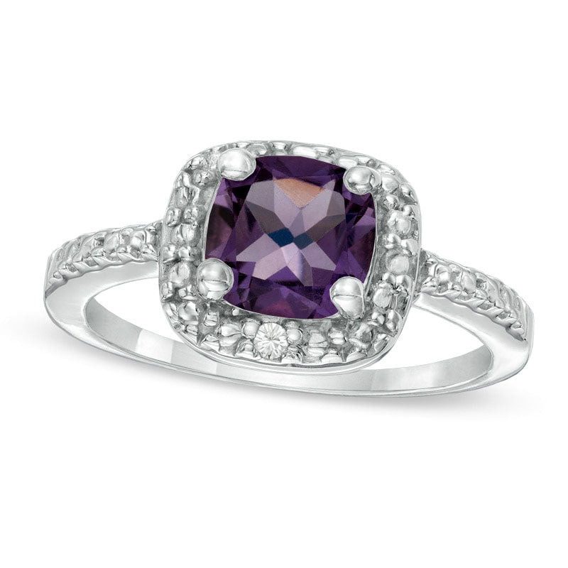 Image of ID 1 Princess-Cut Amethyst and Natural Diamond Accent Frame Ring in Sterling Silver