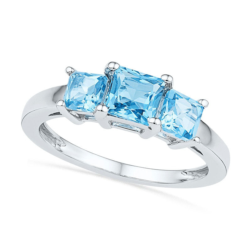 Image of ID 1 Princess-Cut Blue Topaz Three Stone Ring in Solid 10K White Gold