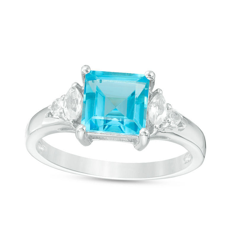 Image of ID 1 Princess-Cut Blue and White Topaz Ring in Sterling Silver