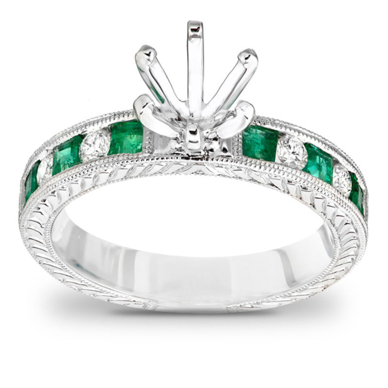 Image of ID 1 Princess-Cut Emerald and 020 CT TW Natural Diamond Semi-Mount in Solid 14K White Gold