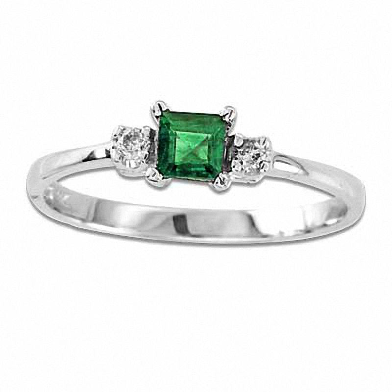 Image of ID 1 Princess-Cut Emerald and Natural Diamond Accent Engagement Ring in Solid 14K White Gold