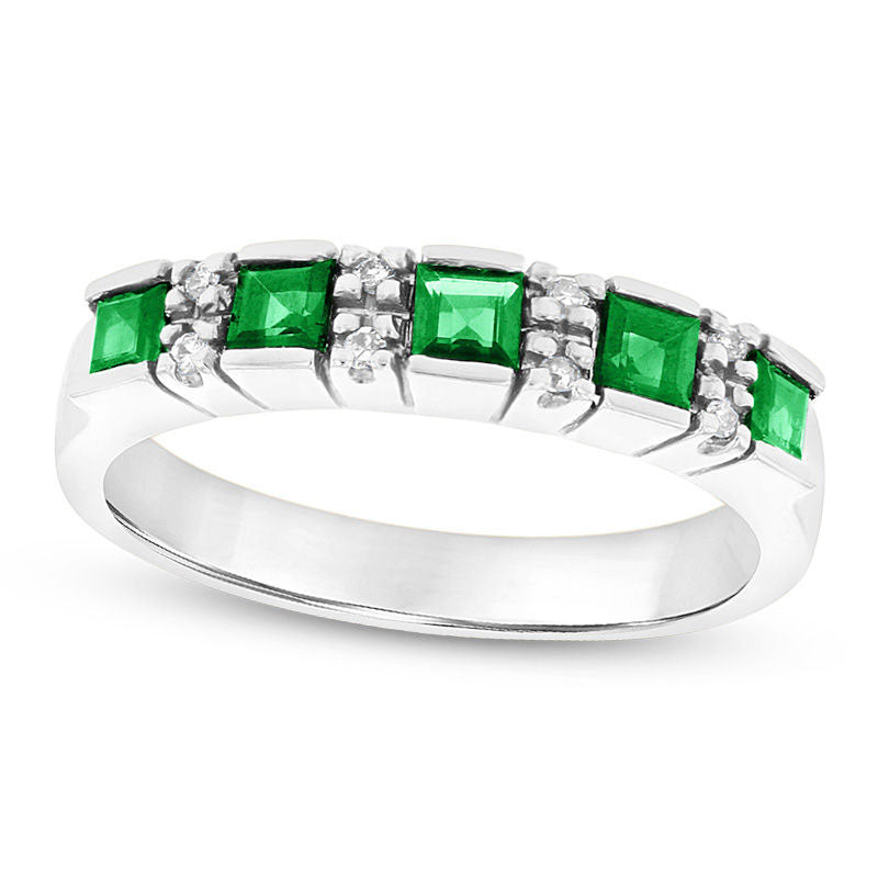 Image of ID 1 Princess-Cut Emerald and Natural Diamond Accent Five Stone Ring in Solid 14K White Gold
