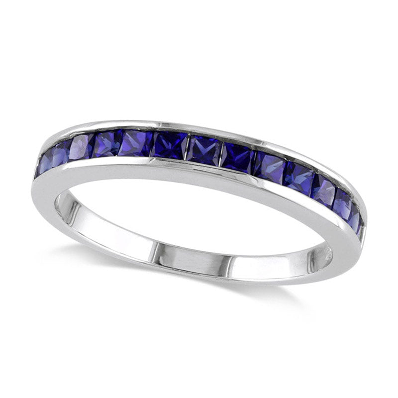 Image of ID 1 Princess-Cut Lab-Created Blue Sapphire Band in Sterling Silver