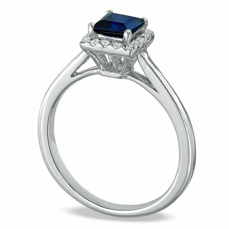 Image of ID 1 Princess-Cut Lab-Created Blue Sapphire and 014 CT TW Diamond Engagement Ring in Solid 10K White Gold