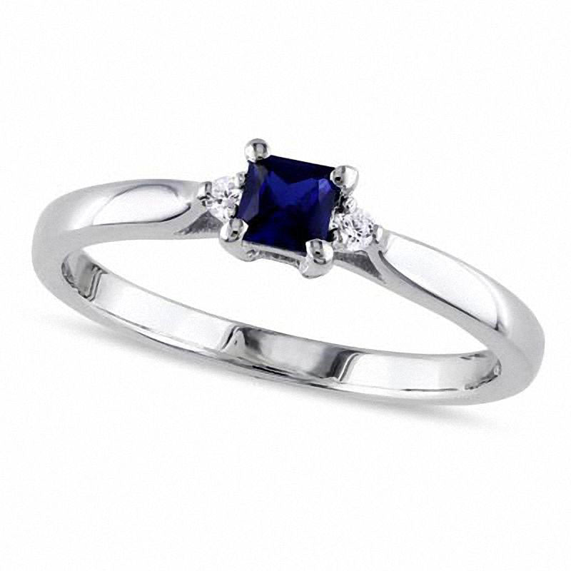 Image of ID 1 Princess-Cut Lab-Created Blue Sapphire and Diamond Accent Promise Ring in Sterling Silver