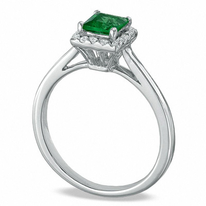 Image of ID 1 Princess-Cut Lab-Created Emerald and 014 CT TW Diamond Engagement Ring in Solid 10K White Gold