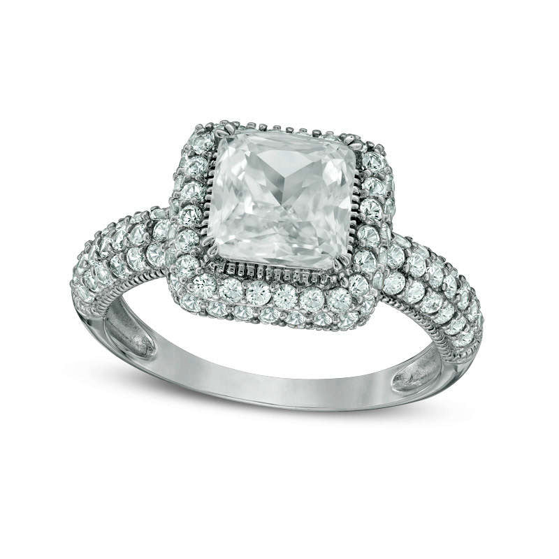Image of ID 1 Princess-Cut Lab-Created White Sapphire Frame Antique Vintage-Style Ring in Solid 10K White Gold