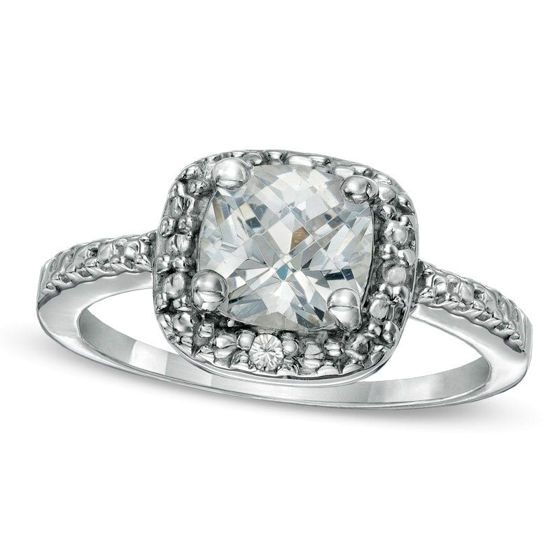 Image of ID 1 Princess-Cut Lab-Created White Sapphire and Diamond Accent Frame Ring in Sterling Silver