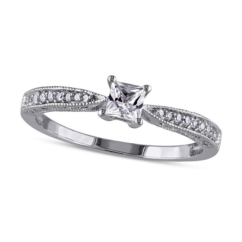 Image of ID 1 Princess-Cut Lab-Created White Sapphire and Diamond Accent Promise Ring in Sterling Silver