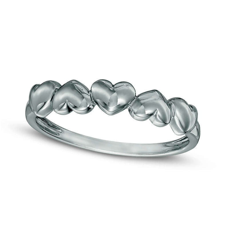 Image of ID 1 Puffed Alternating Hearts Ring in Solid 10K White Gold