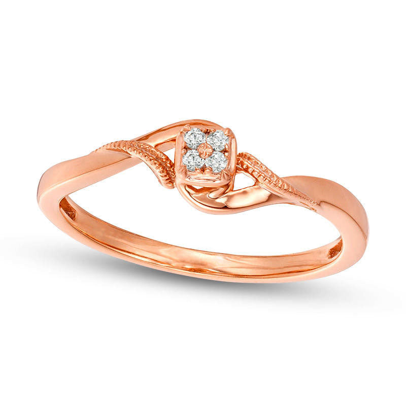 Image of ID 1 Quad Natural Diamond Accent Bypass Antique Vintage-Style Promise Ring in Solid 10K Rose Gold