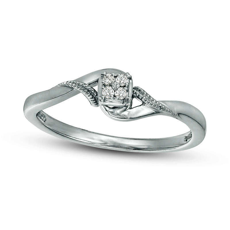 Image of ID 1 Quad Natural Diamond Accent Bypass Antique Vintage-Style Promise Ring in Solid 10K White Gold