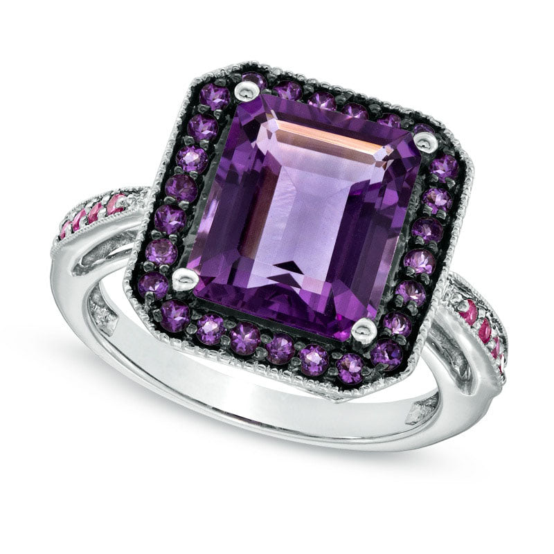 Image of ID 1 Rectangular Amethyst and Lab-Created Pink Sapphire Ring in Sterling Silver