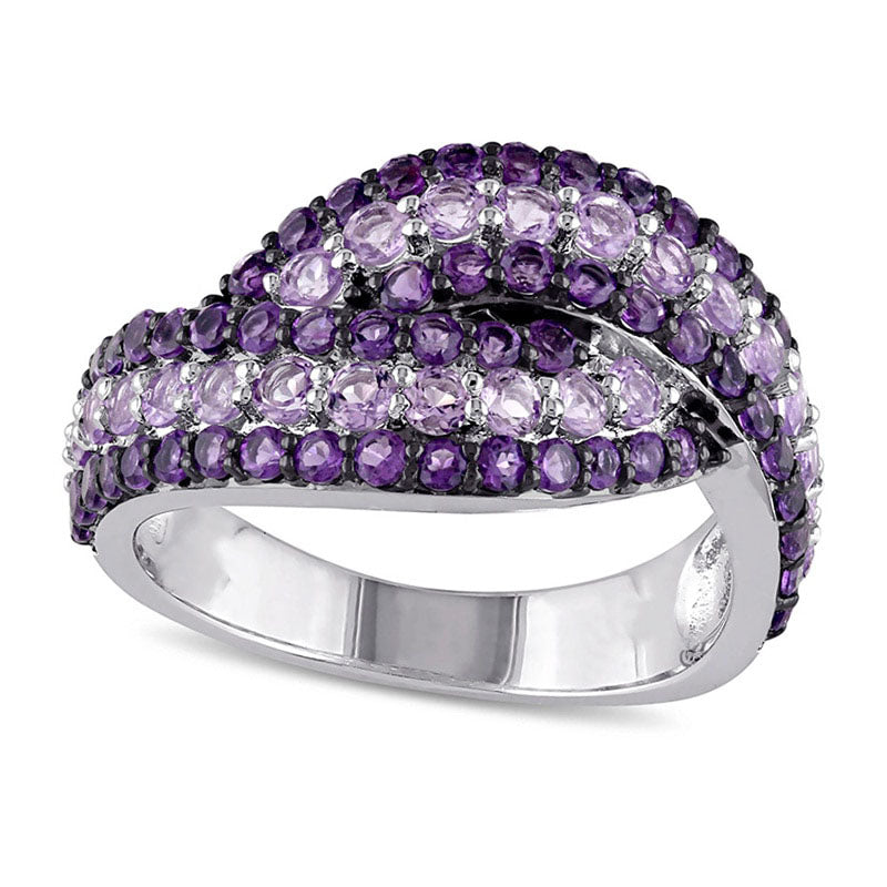 Image of ID 1 Rose de France and Purple Amethyst Swirl Bypass Ring in Sterling Silver
