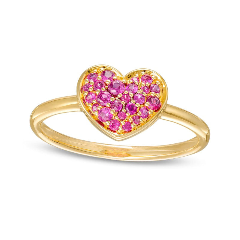 Image of ID 1 Ruby Cluster Heart Ring in Solid 10K Yellow Gold