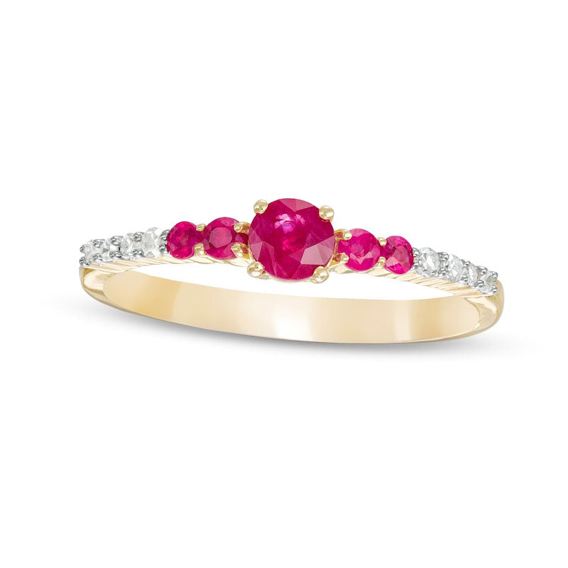 Image of ID 1 Ruby and 007 CT TW Natural Diamond Graduated Five Stone Ring in Solid 10K Yellow Gold