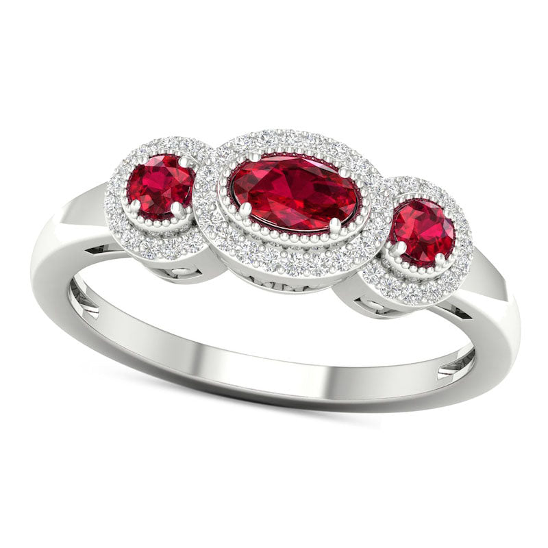 Image of ID 1 Ruby and 013 CT TW Natural Diamond Frame Antique Vintage-Style Ring in Solid 10K White Gold