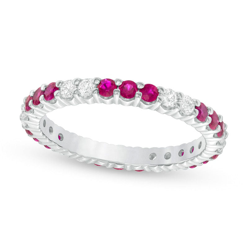 Image of ID 1 Ruby and 033 CT TW Natural Diamond Trios Eternity Band in Solid 14K White Gold