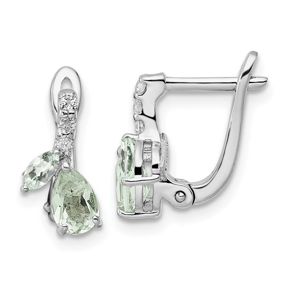 Image of ID 1 SS RH-plated 105tw Green Quartz/White Topaz Hinged Earrings