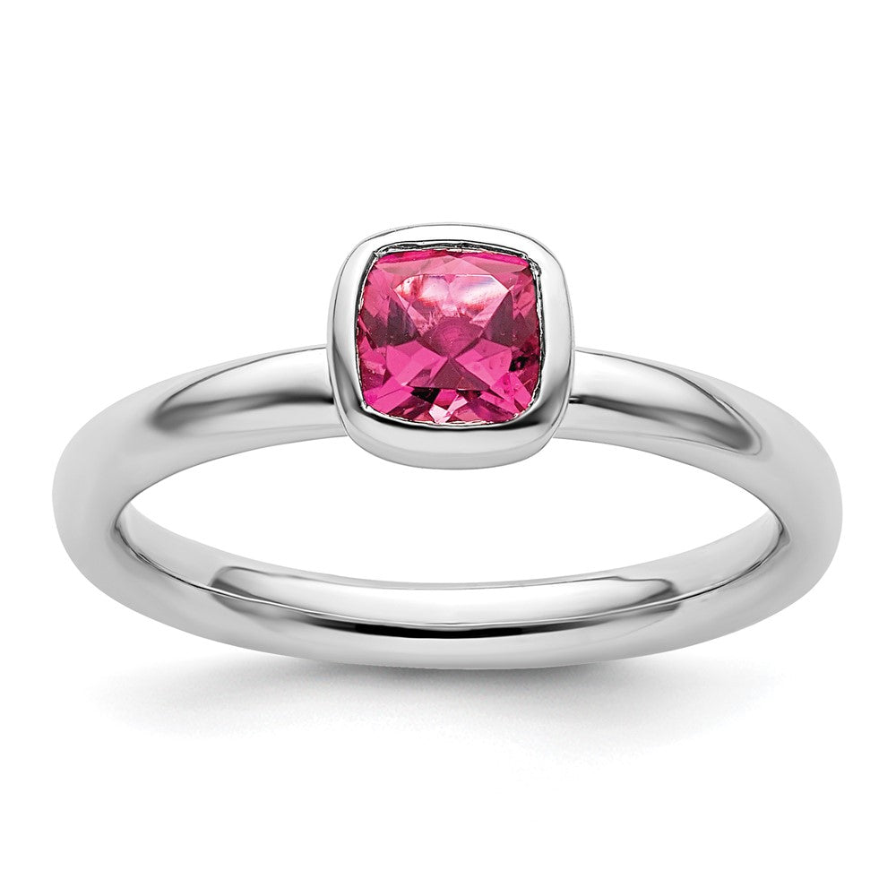 Image of ID 1 SS Stackable Expressions Cushion Cut Pink Tourmaline Ring