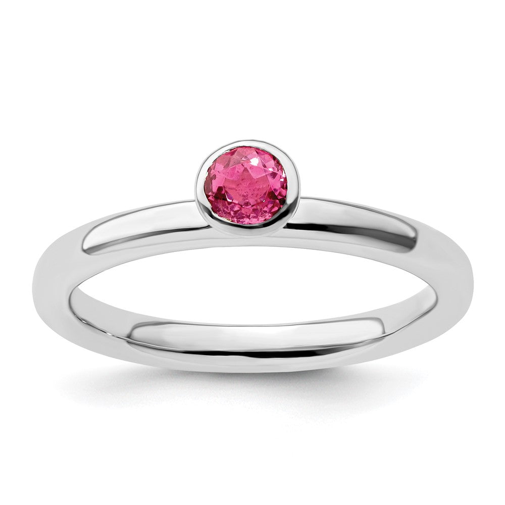 Image of ID 1 SS Stackable Expressions High 4mm Round Pink Tourmaline Ring