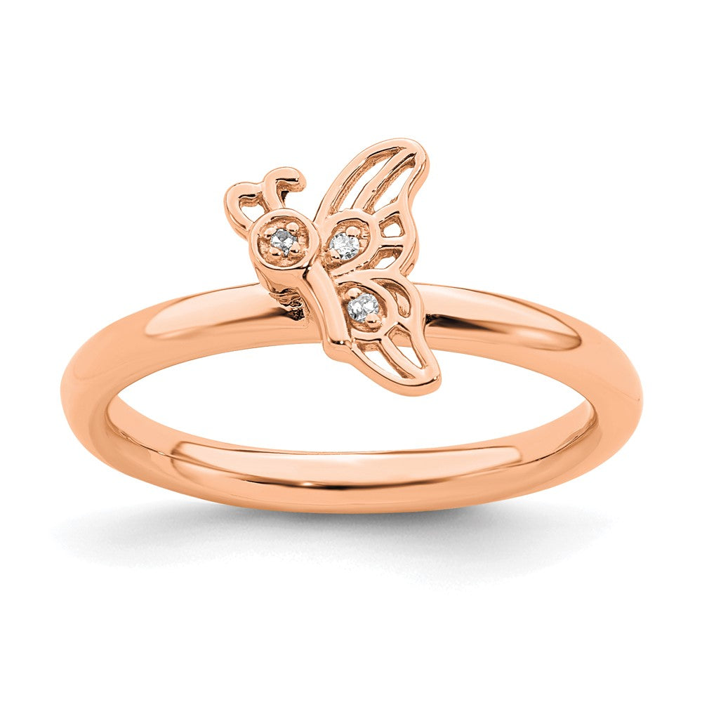 Image of ID 1 SS Stackable Expressions Rose Gold-plated Butterfly w/Diamond Ring