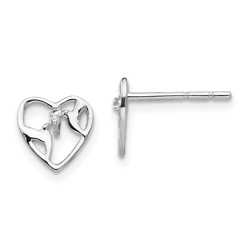 Image of ID 1 SS White Ice Diamond Bird & Heart Post Earrings