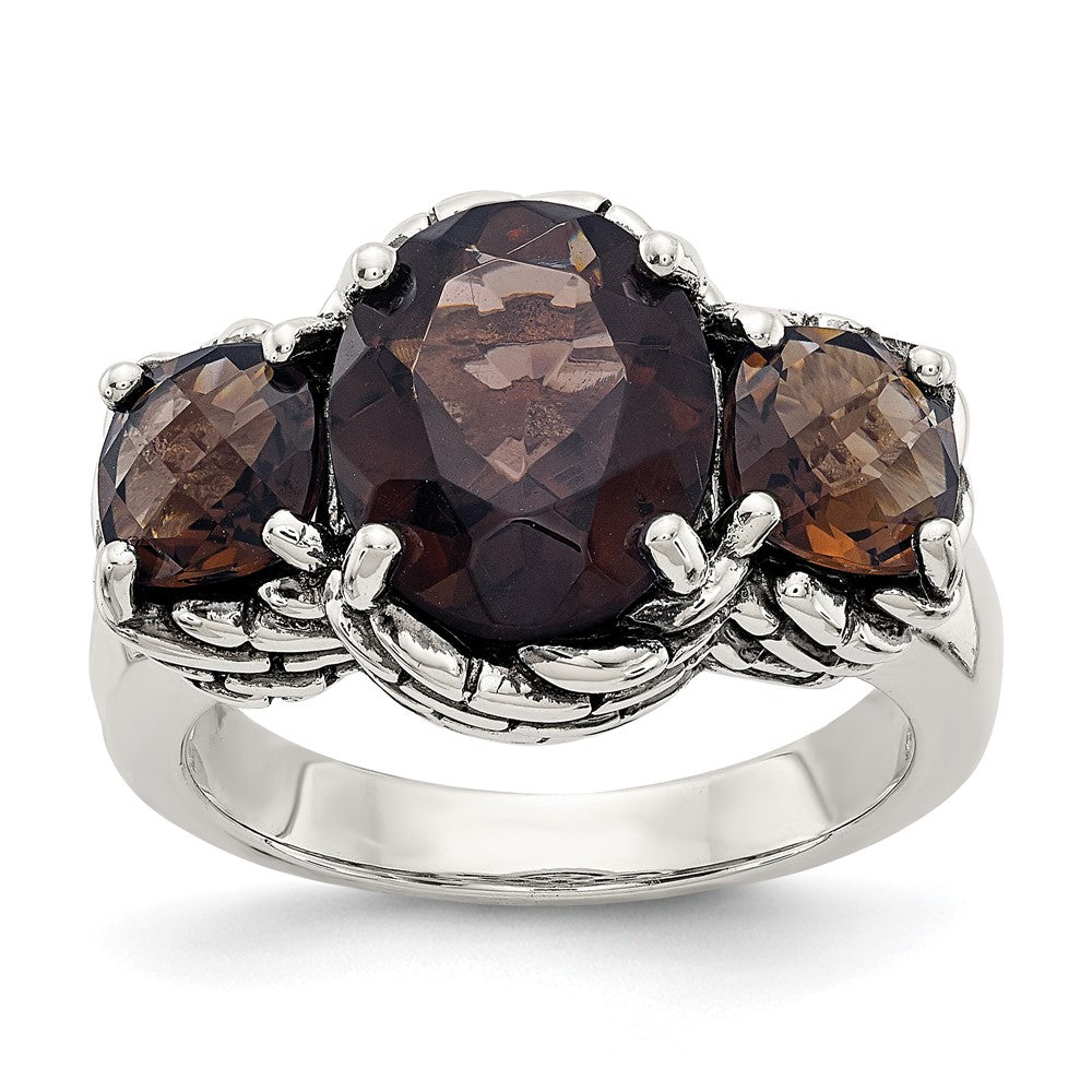 Image of ID 1 Shey Couture Sterling Silver Antiqued Checkerboard Smoky Quartz Ring