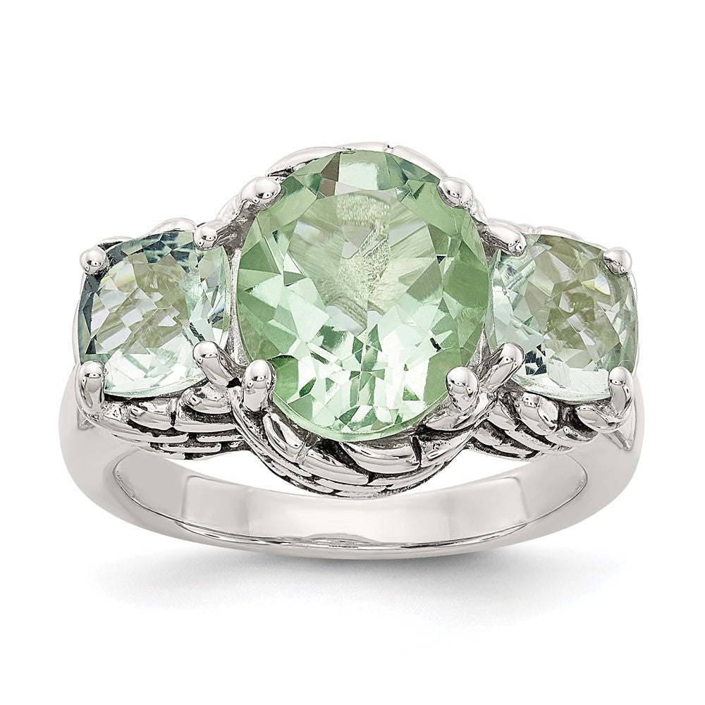 Image of ID 1 Shey Couture Sterling Silver Antiqued Oval and Round Green Quartz Ring