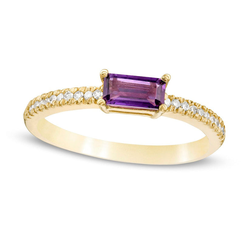 Image of ID 1 Sideways Baguette Amethyst and 010 CT TW Natural Diamond Stackable Ring in Solid 10K Yellow Gold