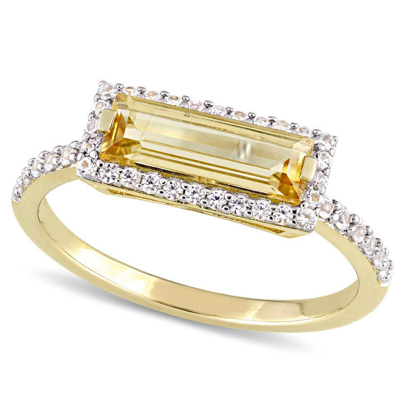 Image of ID 1 Sideways Baguette Citrine and White Sapphire Frame Ring in Sterling Silver with Yellow Rhodium