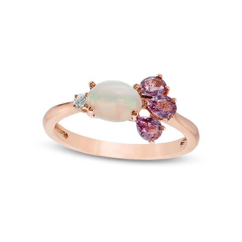 Image of ID 1 Sideways Opal Pink Sapphire and Natural Diamond Accent Petals Ring in Solid 10K Rose Gold
