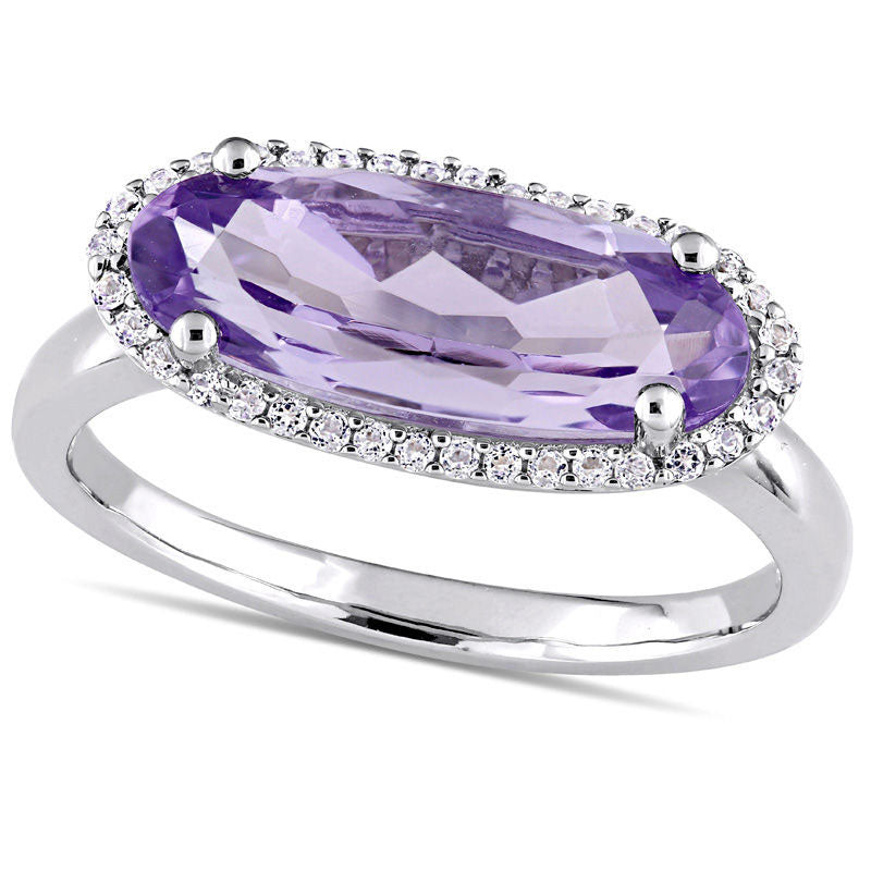 Image of ID 1 Sideways Oval Amethyst and White Topaz Frame Ring in Sterling Silver