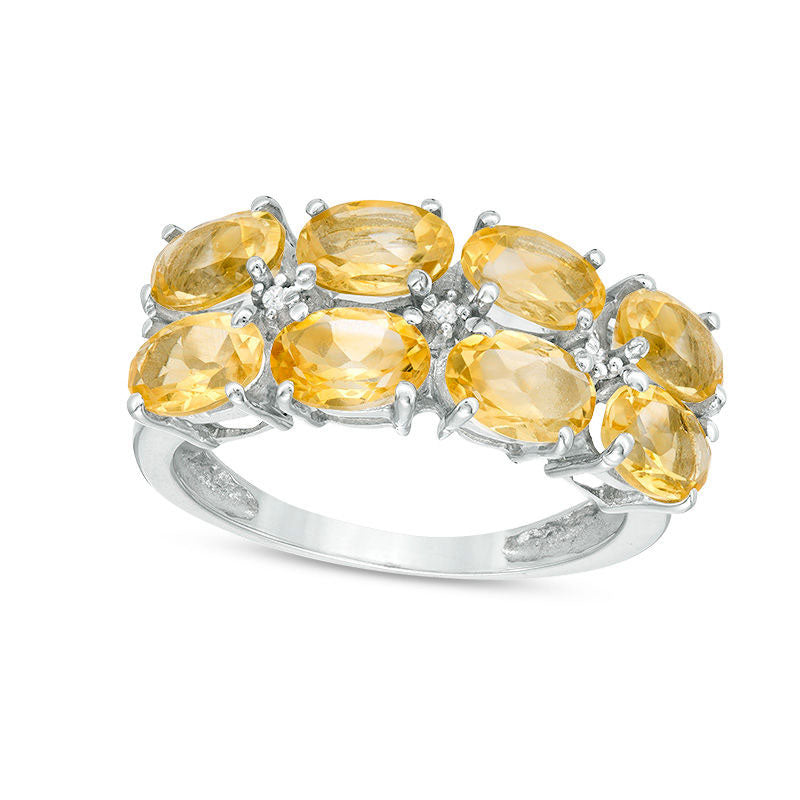 Image of ID 1 Sideways Oval Citrine and Natural Diamond Accent Double Row Ring in Sterling Silver