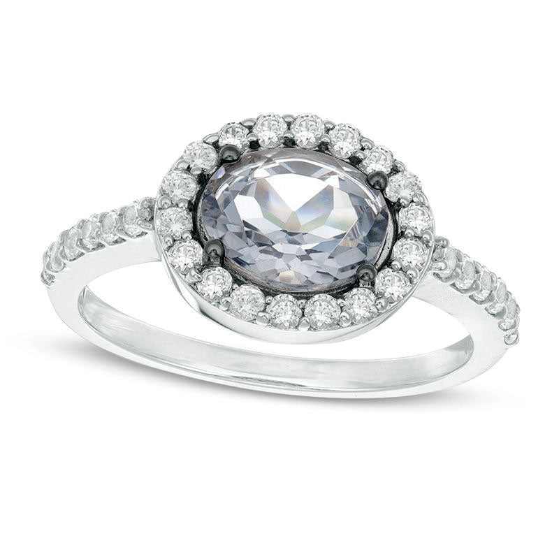 Image of ID 1 Sideways Oval Lab-Created Grey Spinel and White Sapphire Frame Ring in Sterling Silver