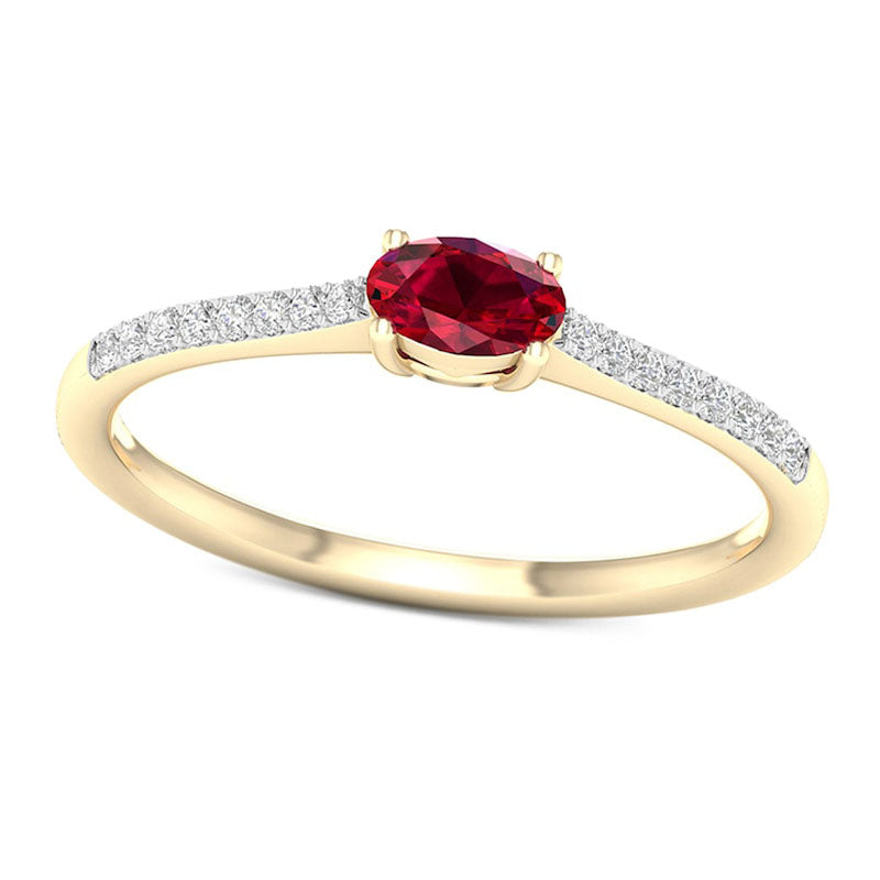 Image of ID 1 Sideways Oval Ruby and 007 CT TW Natural Diamond Stackable Ring in Solid 10K Yellow Gold