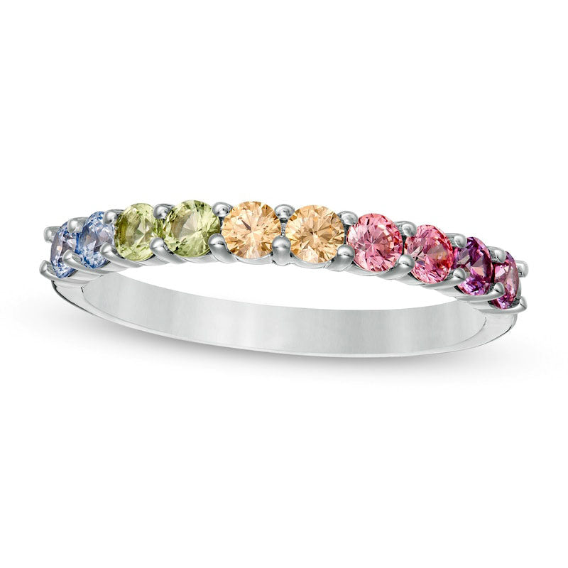 Image of ID 1 Simulated Light Multi-Color Sapphire Duos Band in Sterling Silver