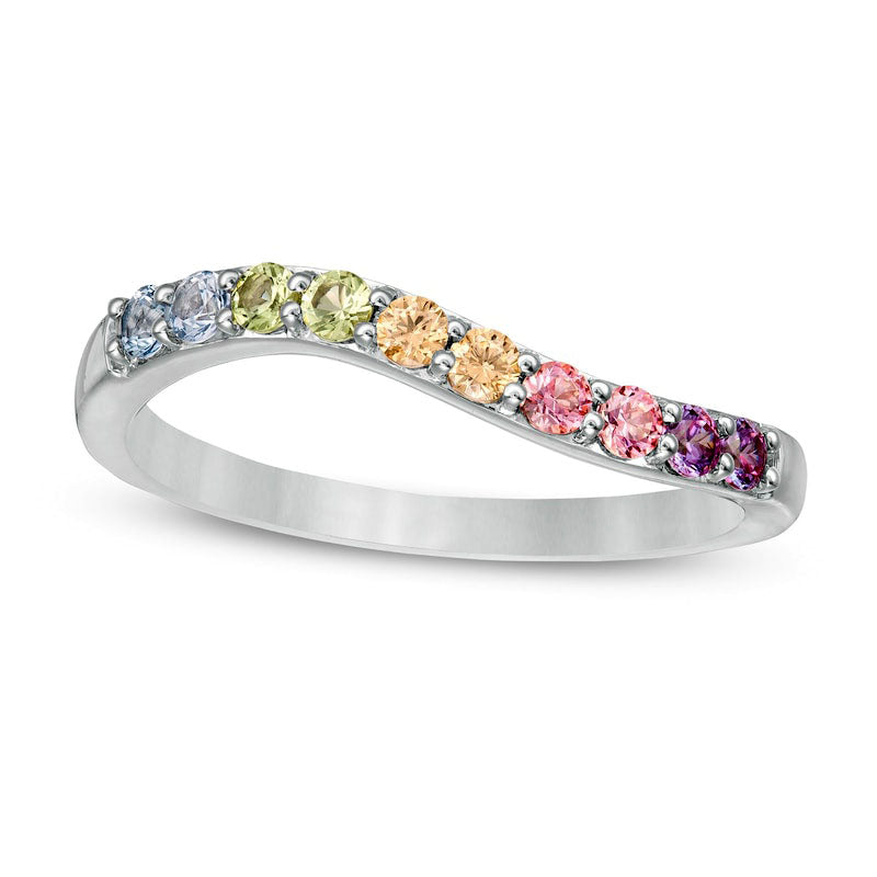 Image of ID 1 Simulated Light Multi-Color Sapphire Duos Wave Ring in Sterling Silver