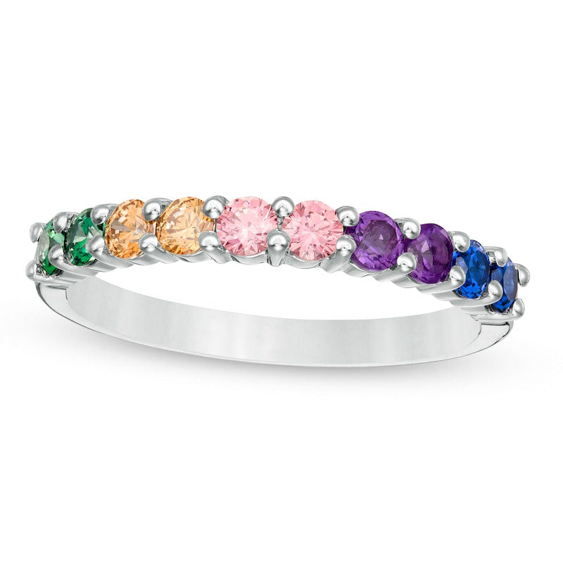Image of ID 1 Simulated Multi-Color Sapphire Duos Band in Sterling Silver