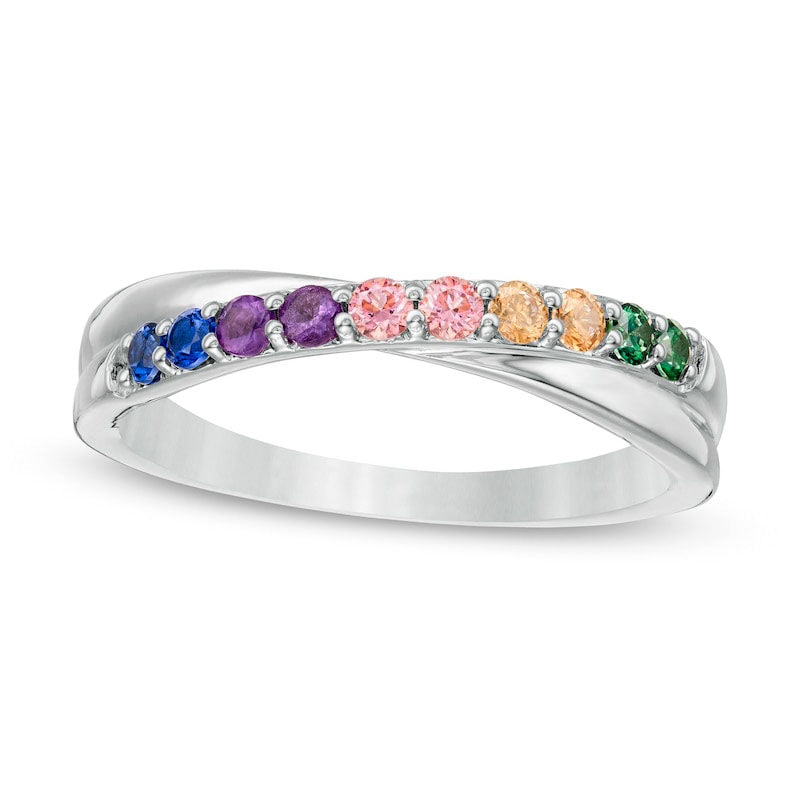 Image of ID 1 Simulated Multi-Color Sapphire Duos Criss-Cross Ring in Sterling Silver